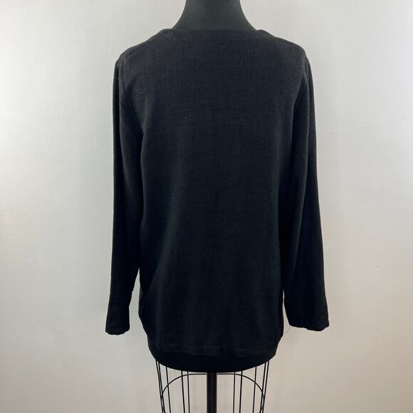 Vintage USA Eileen Fisher Black Stretch-Linen Button-Up Long Sleeve Shirt 1 S - Picture 5 of 7